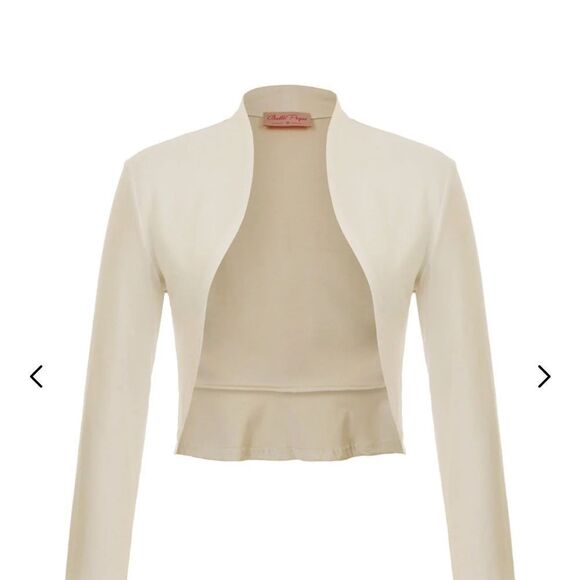 Belle Pouge Cream Cropped Open Front Jacket Top Long Sleeve - Picture 1 of 10